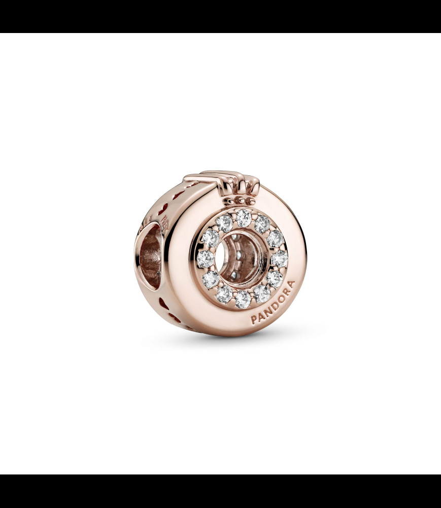 PANDORA Charm Pandora Signature o couronné pavé centre ouvert en métal doré rose et oxyde de zirconium