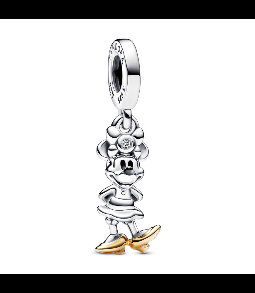 PANDORA Disney 100 Minnie sterling silver and 14k gold dangle with 0.009 ct TW GHI SI1+ round brilliant-cut lab-created diamond 