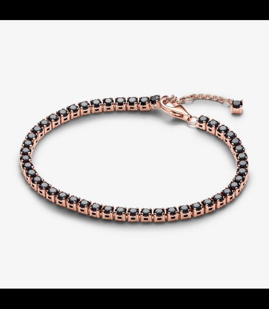 PANDORA Bracelet Rivière Scintillant Noir Métal Doré à l'Or Rose TAILLE 18 CM