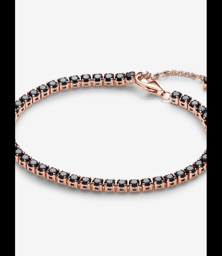 PANDORA Bracelet Rivière Scintillant Noir Métal Doré à l'Or Rose TAILLE 16