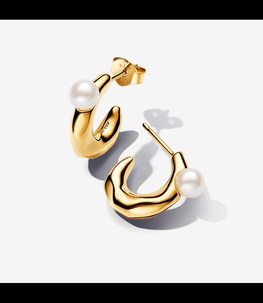 PANDORA Boucles d'Oreilles Créoles de Forme Organique et Perle de Culture