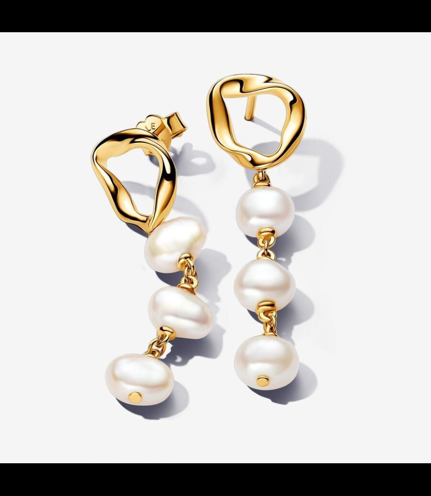 PANDORA Boucles d’Oreilles Pendantes Cercle Organique et Perles de Culture Baroques
