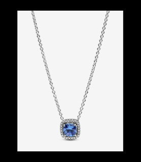 PANDORA Collier à Pendentif Halo Bleu Carré Scintillant