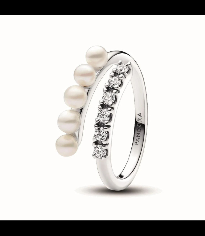 PANDORA Bague femme argent sterling avec perle blanche et zircone transparente Pandora Timeless doigt 52