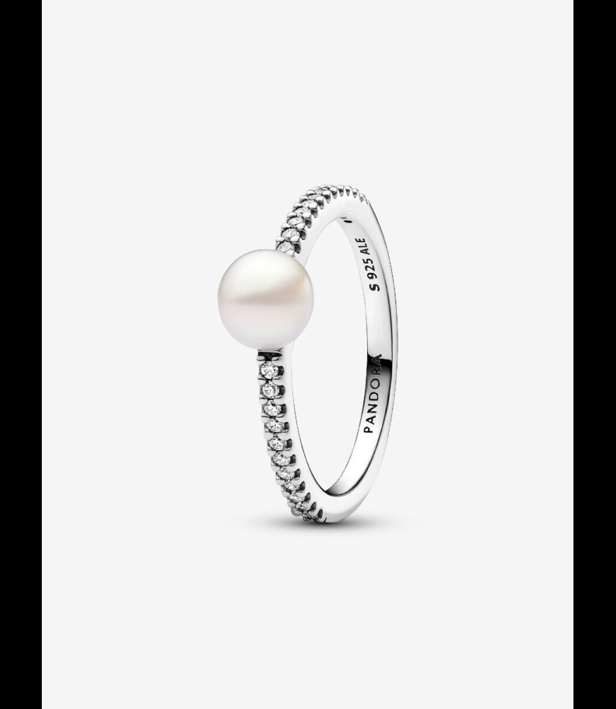 PANDORA Bague femme argent sterling avec perle blanche et zircone transparente Pandora Timeless