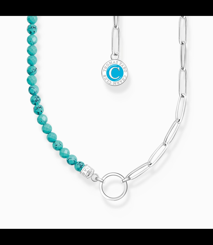 THOMAS SABO Collier Charmista Coin Perles Turquoise SYNTHETIQUES Argent 925, 40 cm à 45 cm -