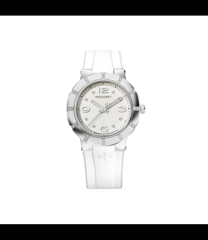PEQUIGNET MONTRE ODÉON Boîtier acier, lunette sertie, cadran blanc