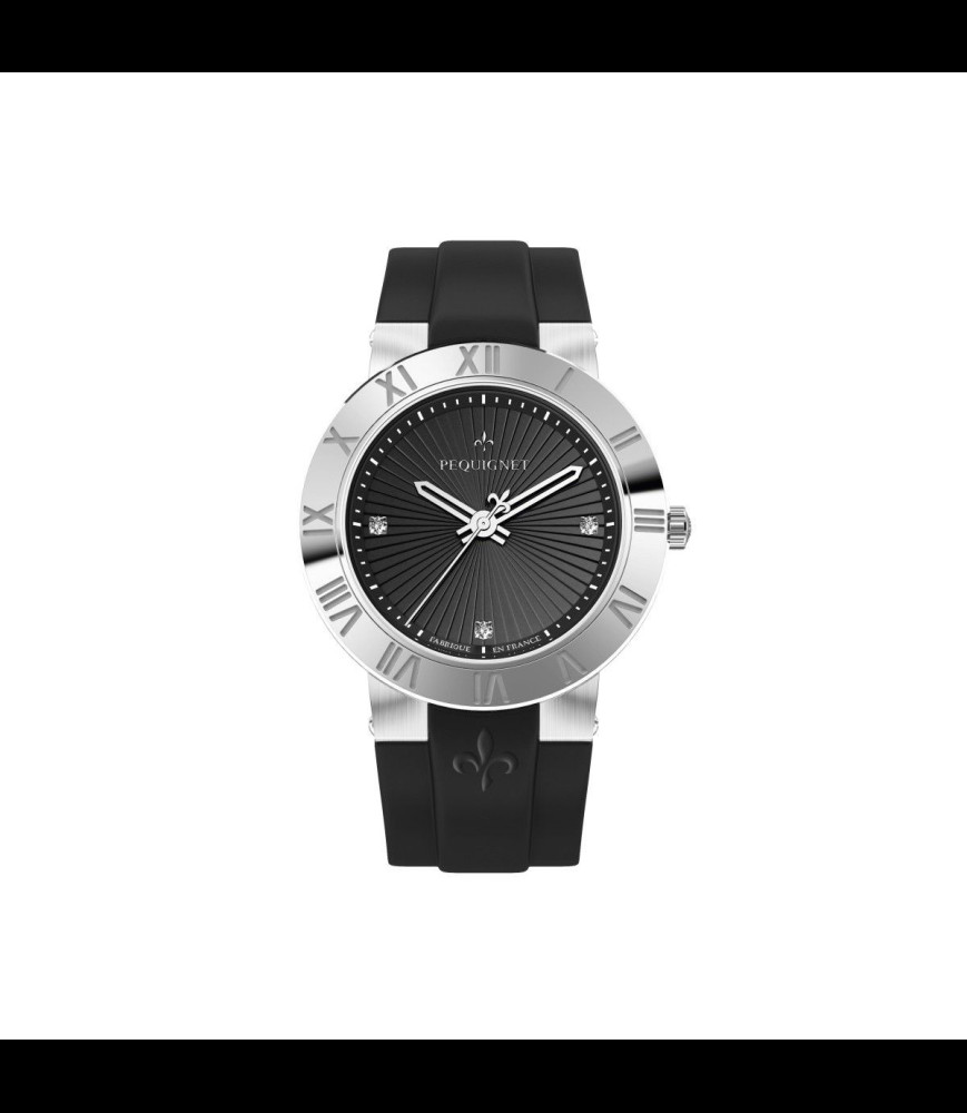 PEQUIGNET MONTRE ODÉON Boîtier acier, cadran noir
